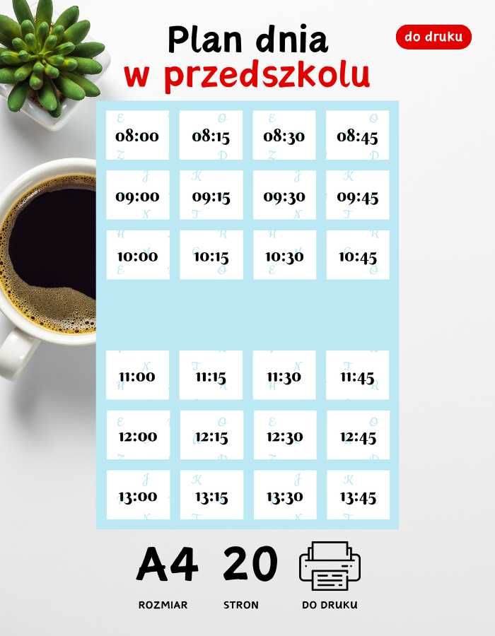 Plan dnia w przedszkolu A3 do druku