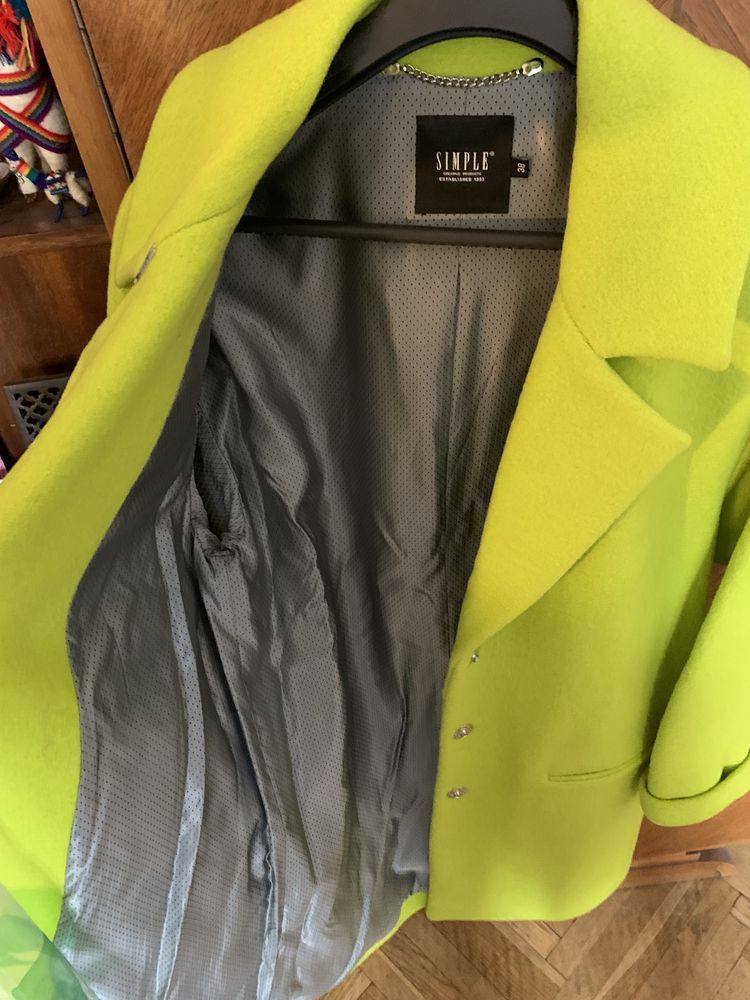 Wełniany płaszcz Simple Lime Green