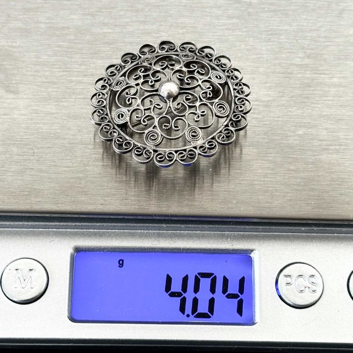 Srebrna secesyjna broszka, oryginał z ok. 1915 roku, srebro próby 835