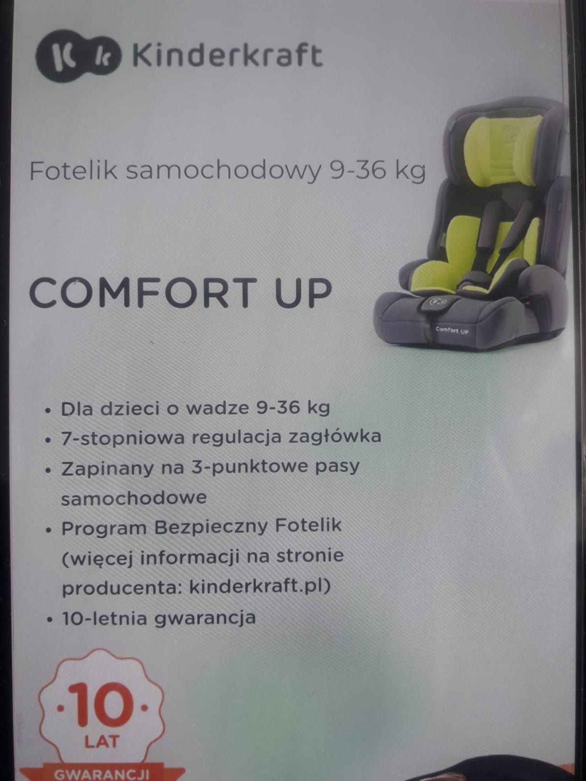 Fotelik Kinderkraft Comfort UP Lime 9-36kg