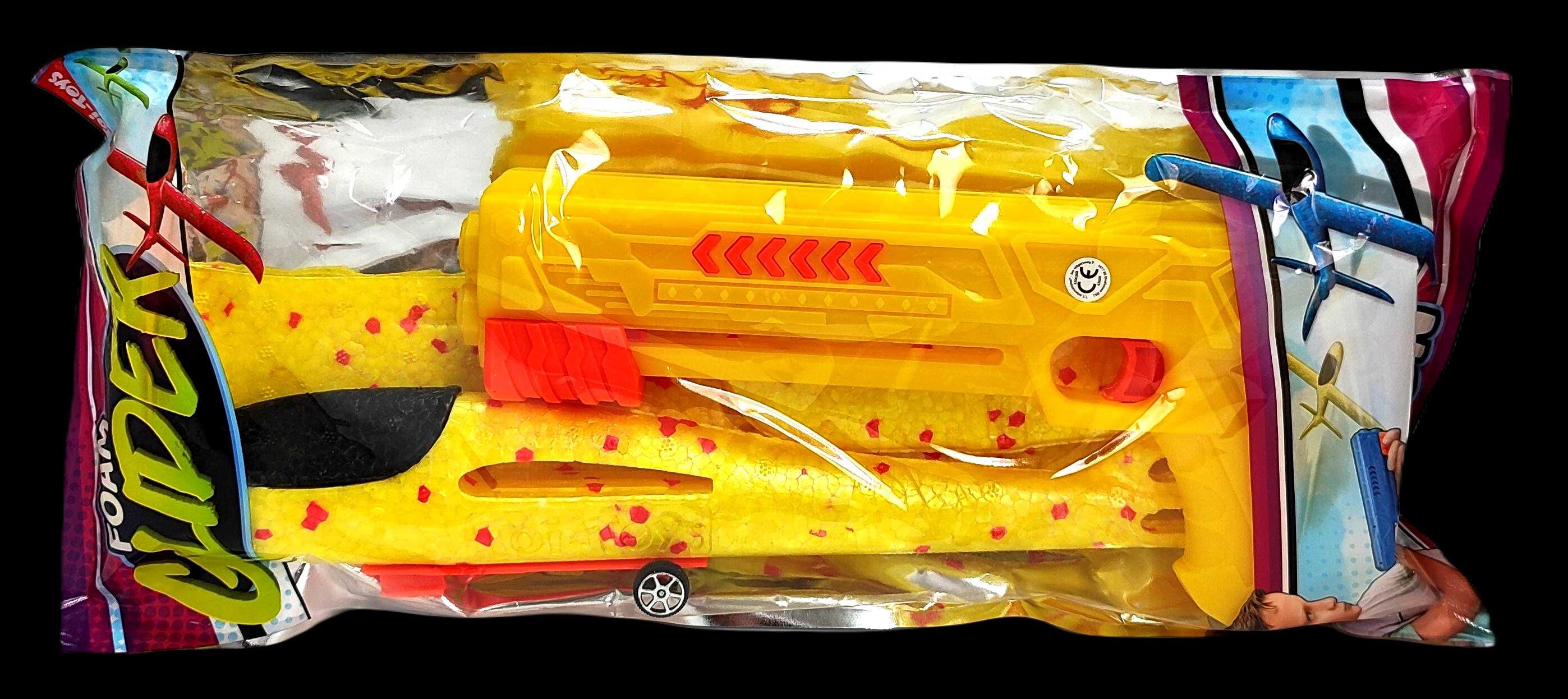 Wyrzutnia pistolet + samolot ze styropianu żółty