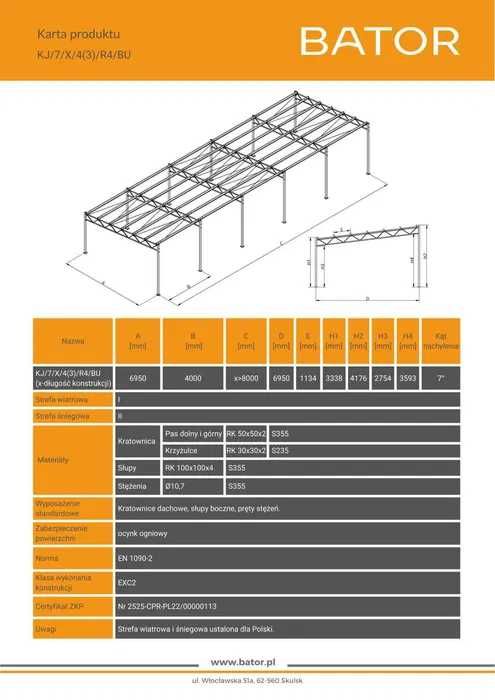 7x28 Konstrukcja stalowa Bez Pozwolenia wiata garaż magazyn hala BATOR