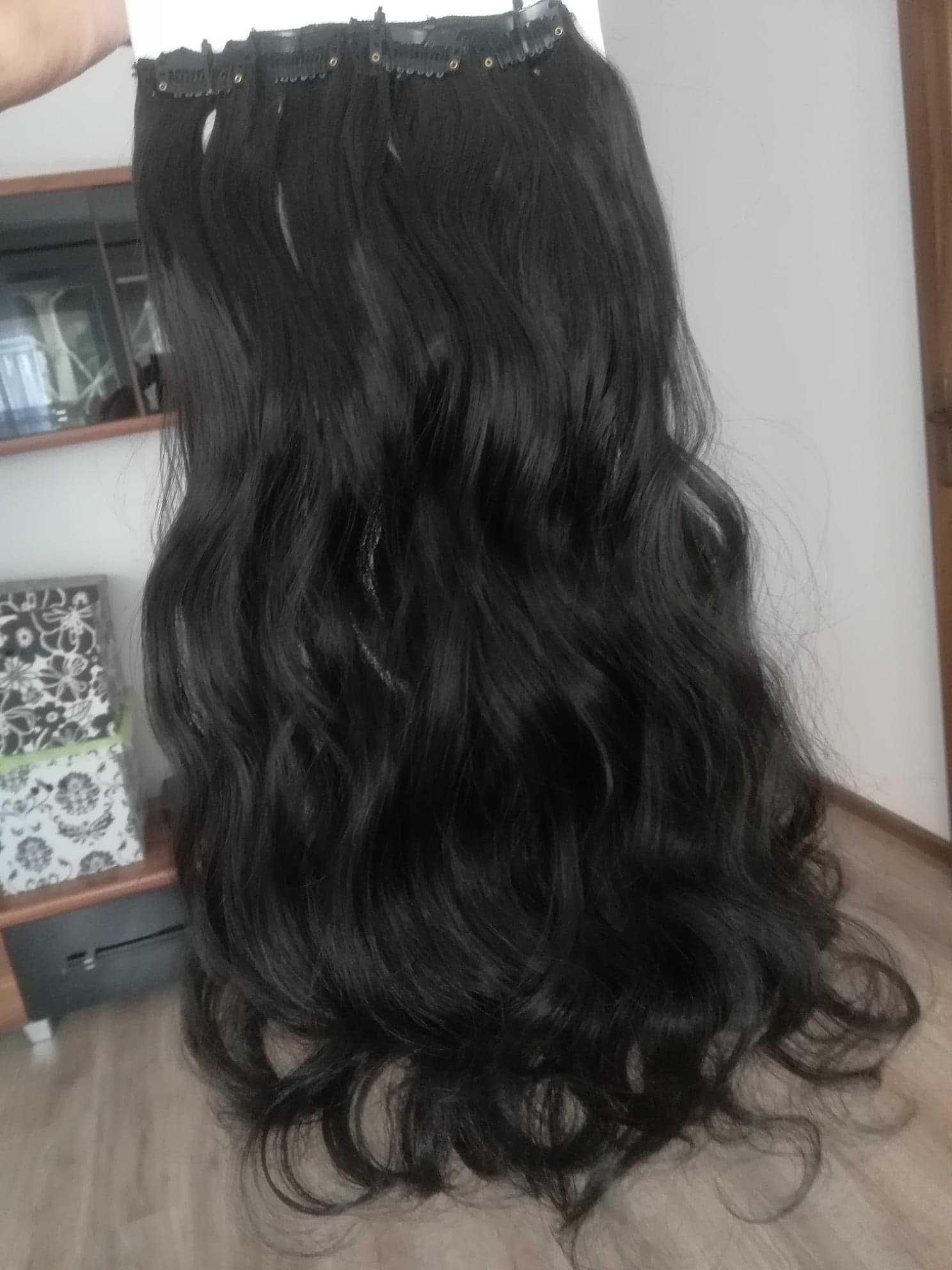 Doczepiane włosy clip in naturalna czerń 55 cm 8 tresek