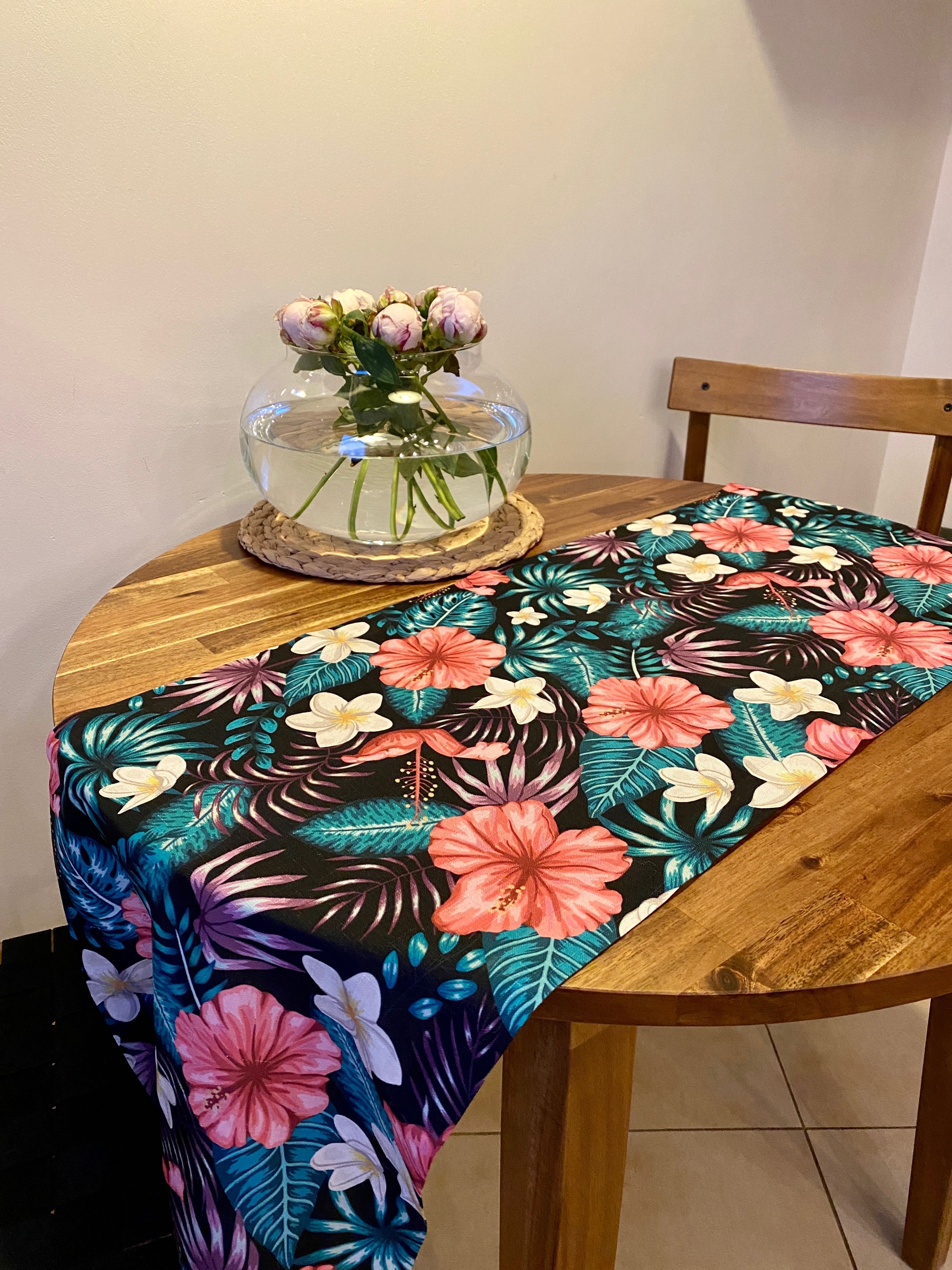 Bieżnik obrus serweta na stół kwiaty egzotyczne 154x37