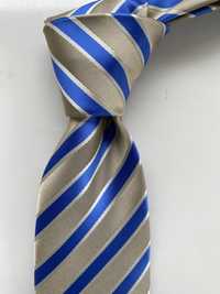 Krawat męski nowy 7,5 cm szerokość kolor niebieski i beż nie używany