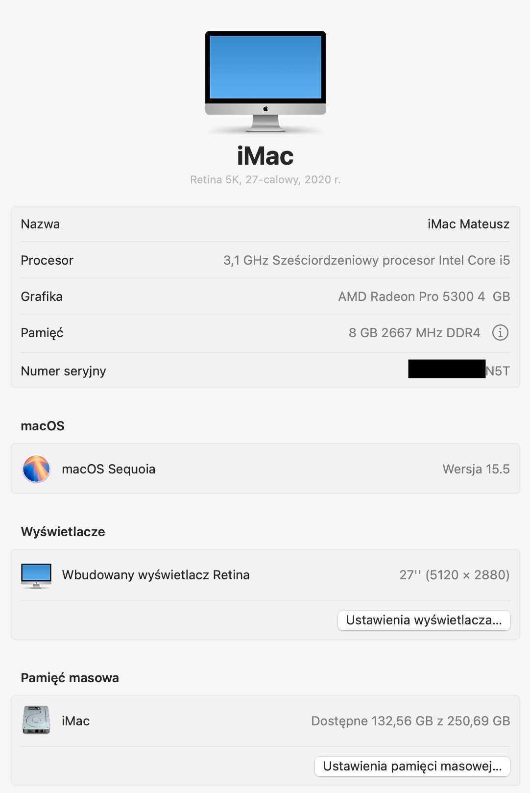 iMac Retina 5K, 27 cali, 2020