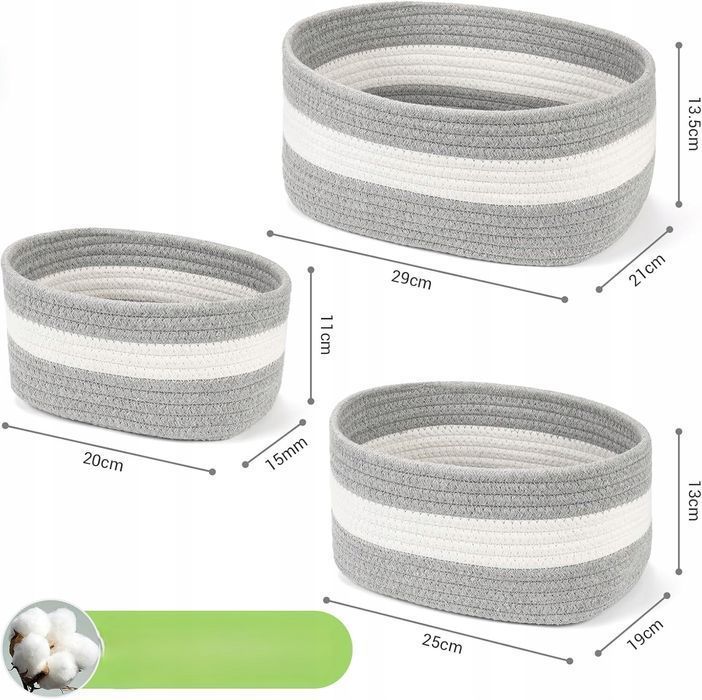 bigo zestaw 3 koszy do przechowywania z liny na zabawki