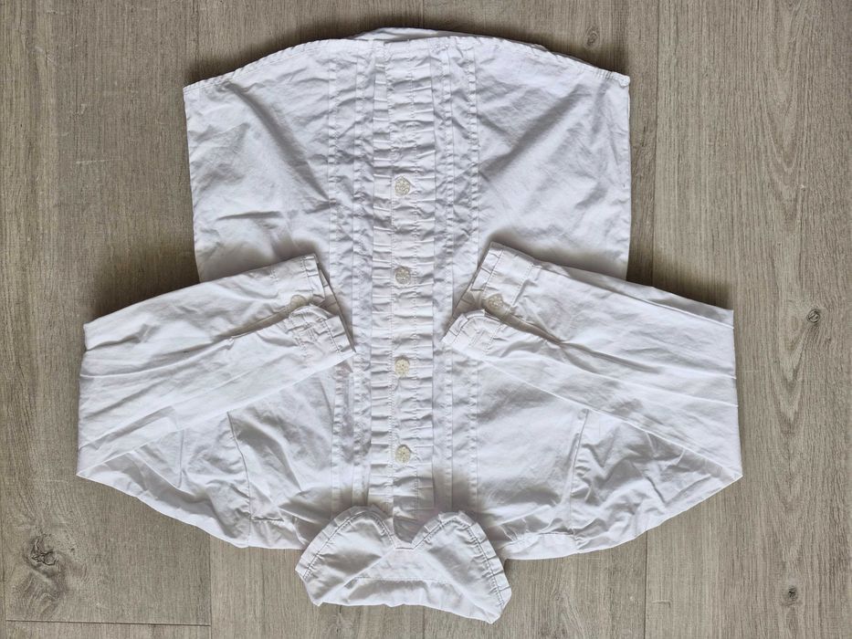 3x koszula długi rękaw elegancka biała kratka na guziki 122-128 zestaw