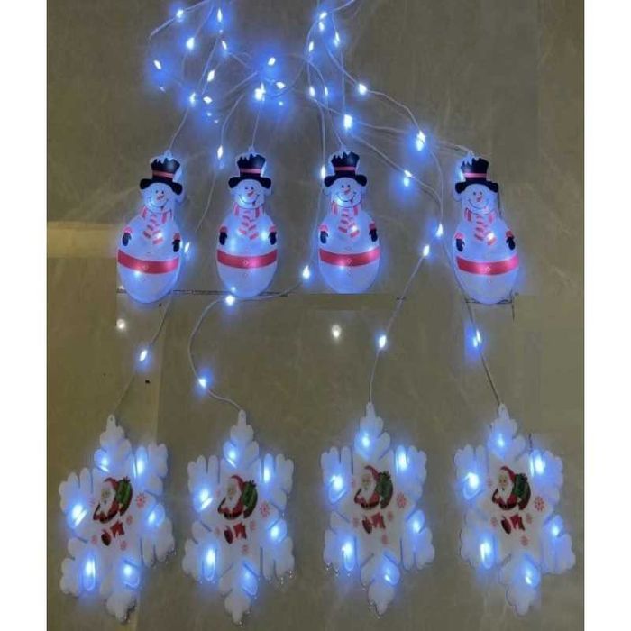 Гирлянда Штора Фигурки 3D Снеговика и Снежинки 3*0,7М Белый