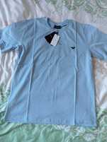 Koszulka Emporio Armani, t-shirt Emporio Armani błękitny XXL małe logo