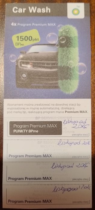 Karnet myjnia BP Premium Max 4 mycia