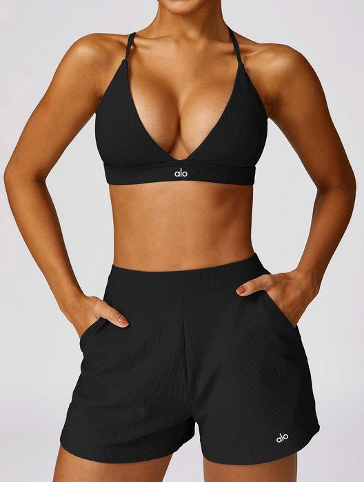 Топ спортивний Alo Yoga Ribbed Bra Black 85264-BK