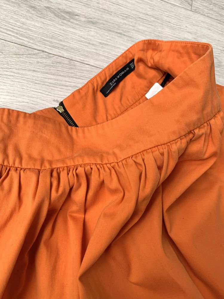 Zara spódnica z kieszeniami w soczystym kolorze, bawełna r.S/M