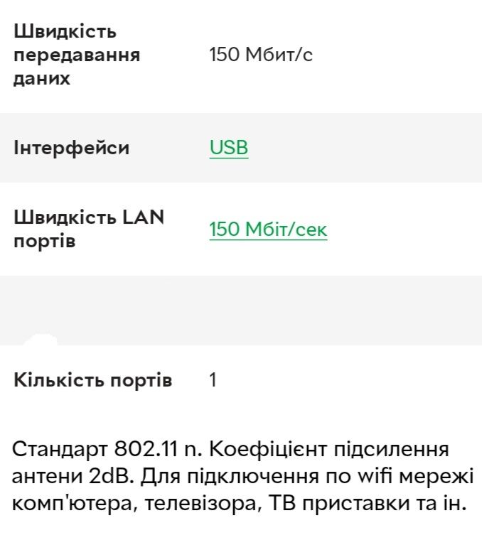 USB wifi адаптер з антеною 150 Mbps чорний в блістері