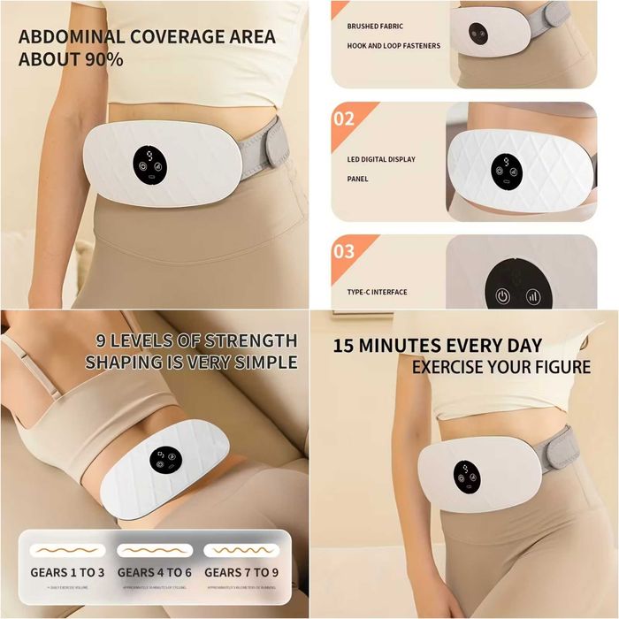 Massagem abdominal e  lombar  LED, 9 níveis. Carregamento USB. Novo.