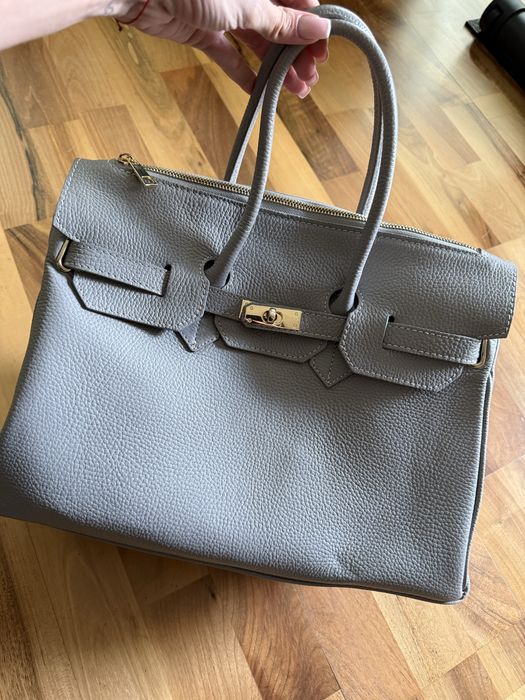 Torba kuferek Laura Biaggi skóra szara 35 cm