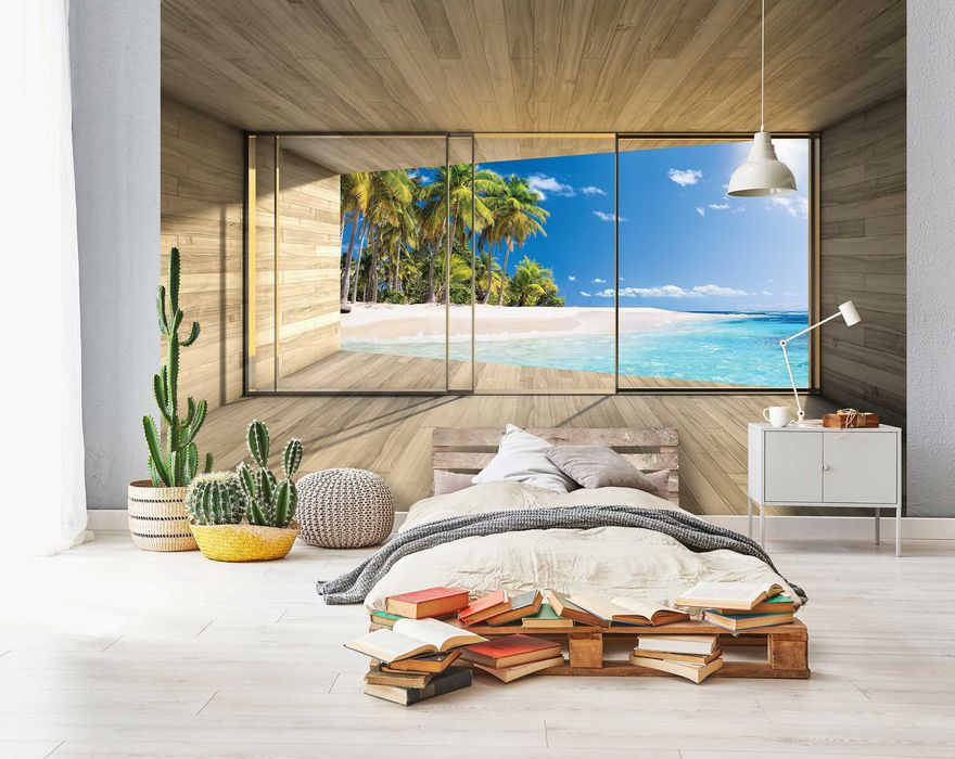 Fototapeta Widok z Okna Plaża Woda Wakacje 3D Na Twój Rozmiar + KLEJ