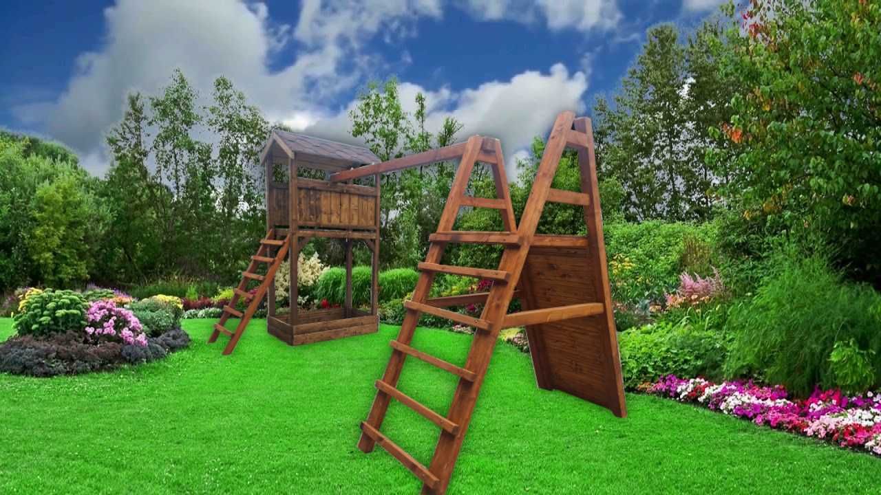 Drewniany Plac Zabaw dla dzieci z piaskownicą i ścianką wspinaczkową