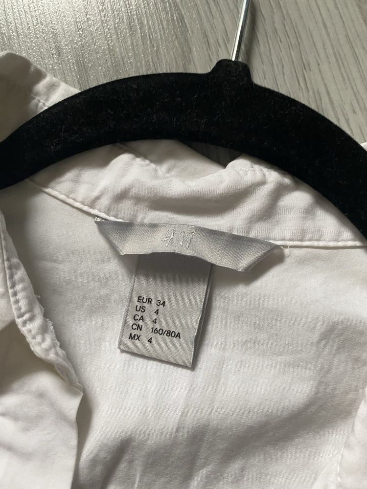 Koszula elegancka H&M 34 XS falbanka biała komumia chrzest długi rękaw