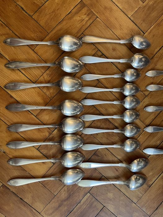 Sztućce posrebrzane stare łyżki obiadowe deserowe platerowane hefra