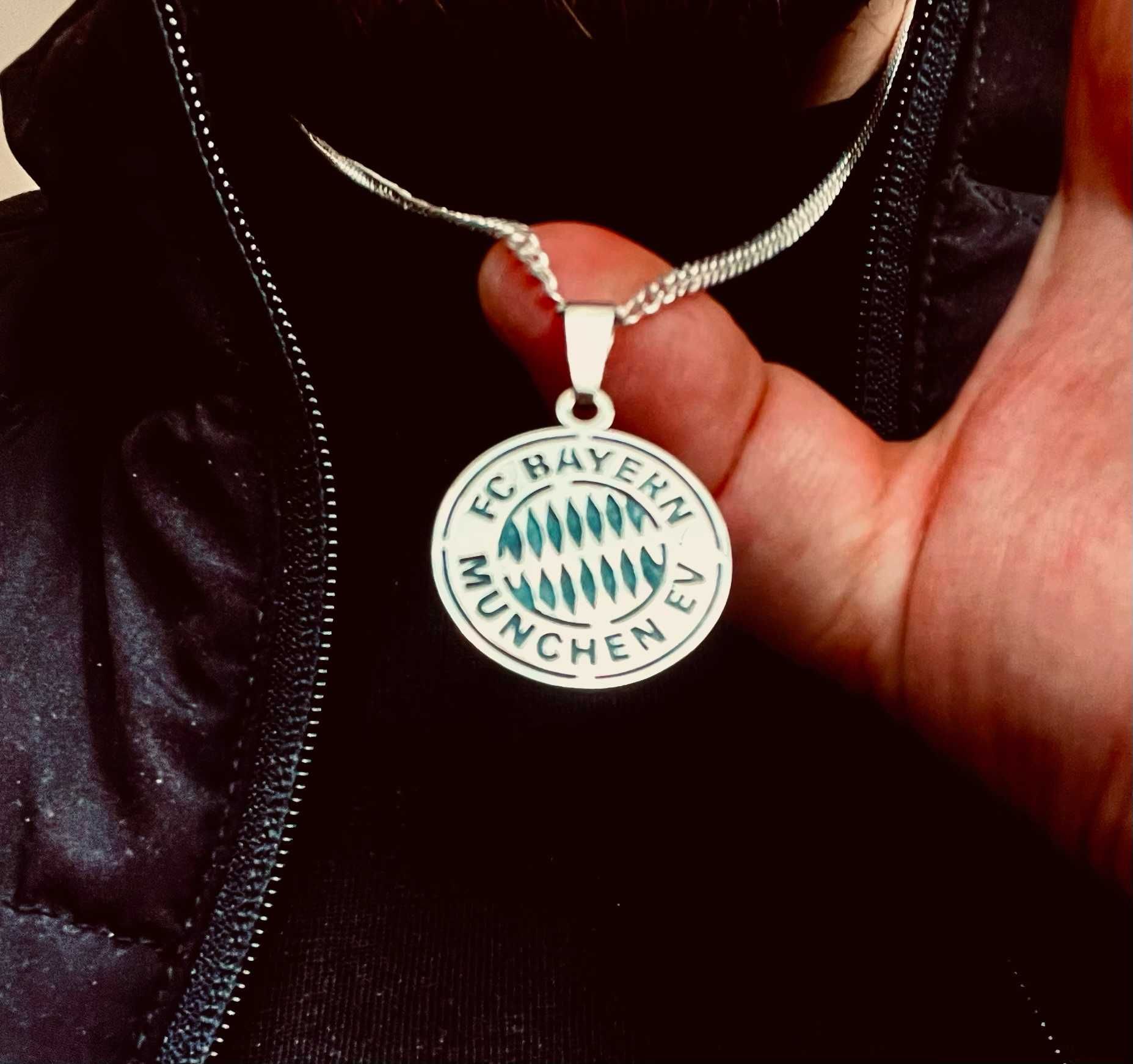 Srebrny łańcuszek z logo FC Bayern Monachium pr.925 Grawer+Dedykacja