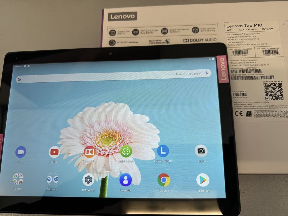 Tablet 10,1”/Lenovo Tab M10/wi-fi/Gwar 5m/2g/32gb/ideał/komplet