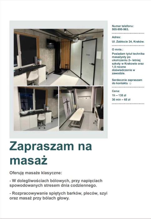 Masaż w cenie za 135 zł za 1h !