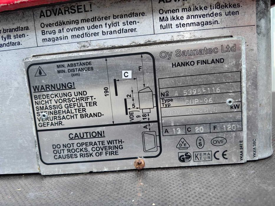 Piec elektryczny do sauny fińskiej suchej OY Saunatec CUP-96 8KW 400V