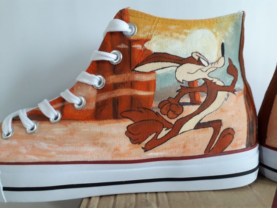 Trampki wysokie białe 38 LOONEY TUNES ręcznie malowane converse