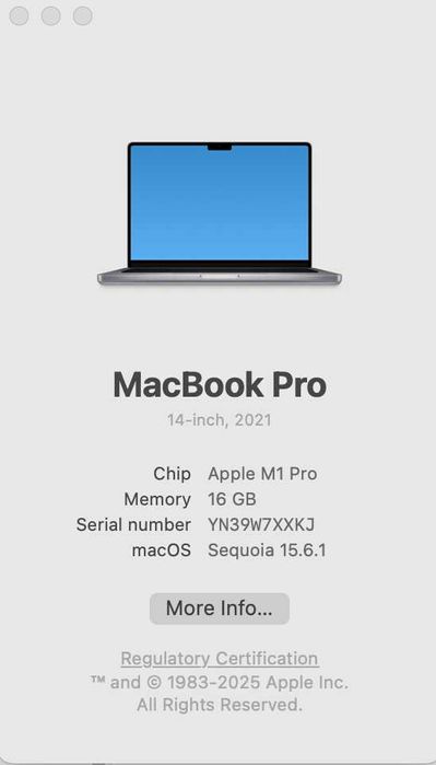 Apple M1 Pro 2021 - 14inch 1TB 16GB