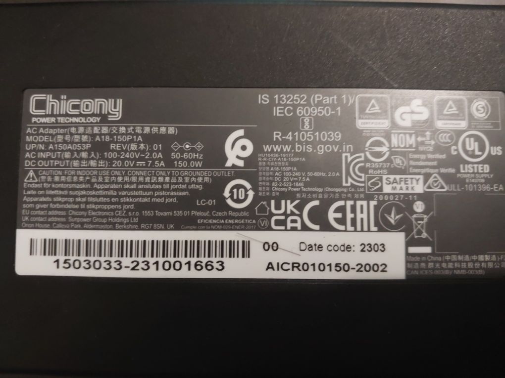 Блок живлення для ноутбука Chicony 20V 7.5A 150W (5.5x2.5mm)