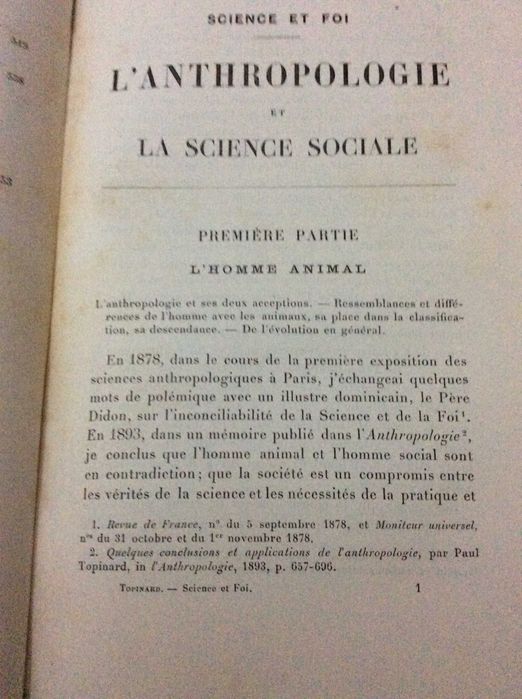 L'anthropologie et la science sociale : science et foi, 1900. Raro
