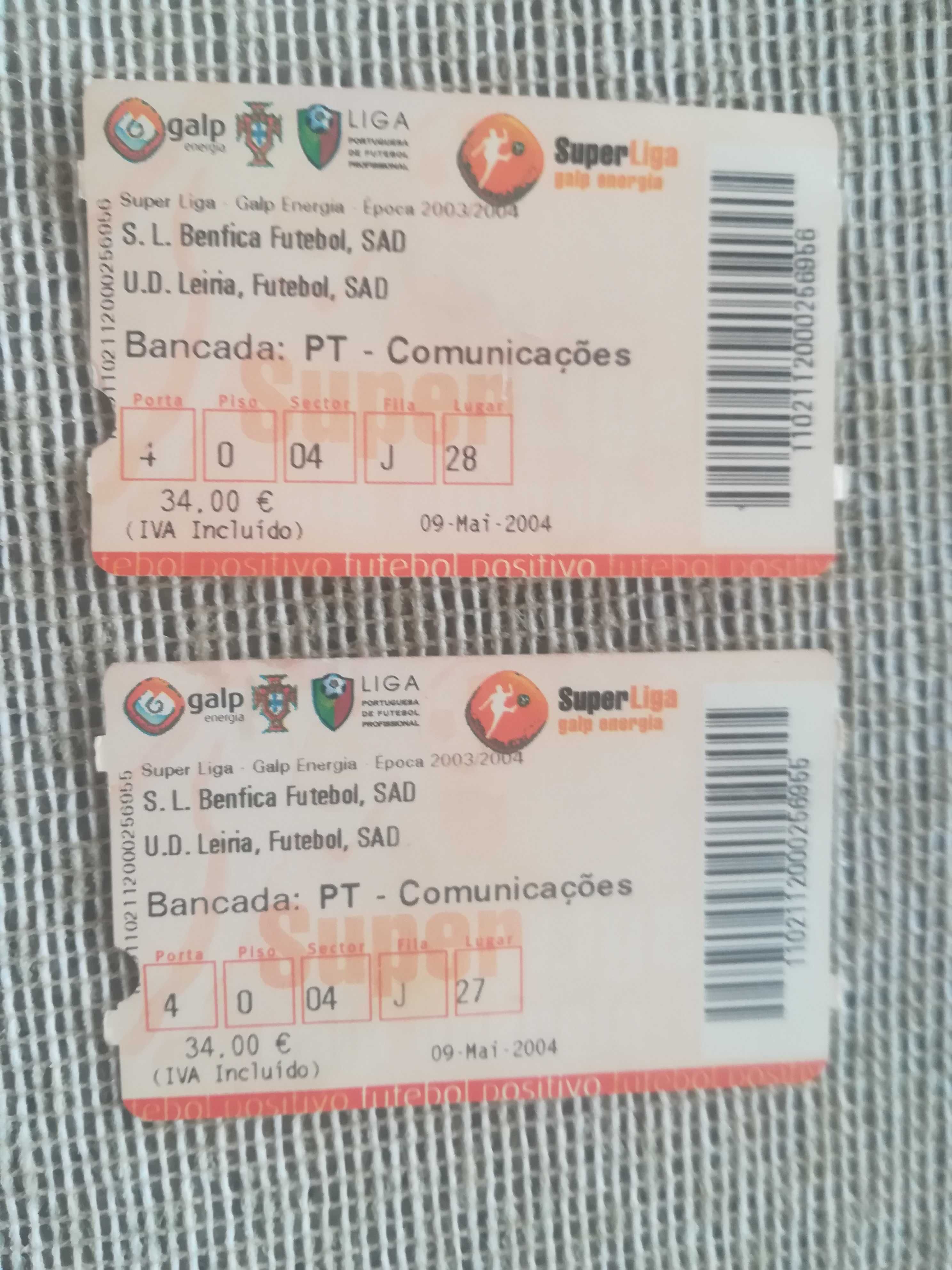 Bilhetes Futebol SLB Benfica Marítimo