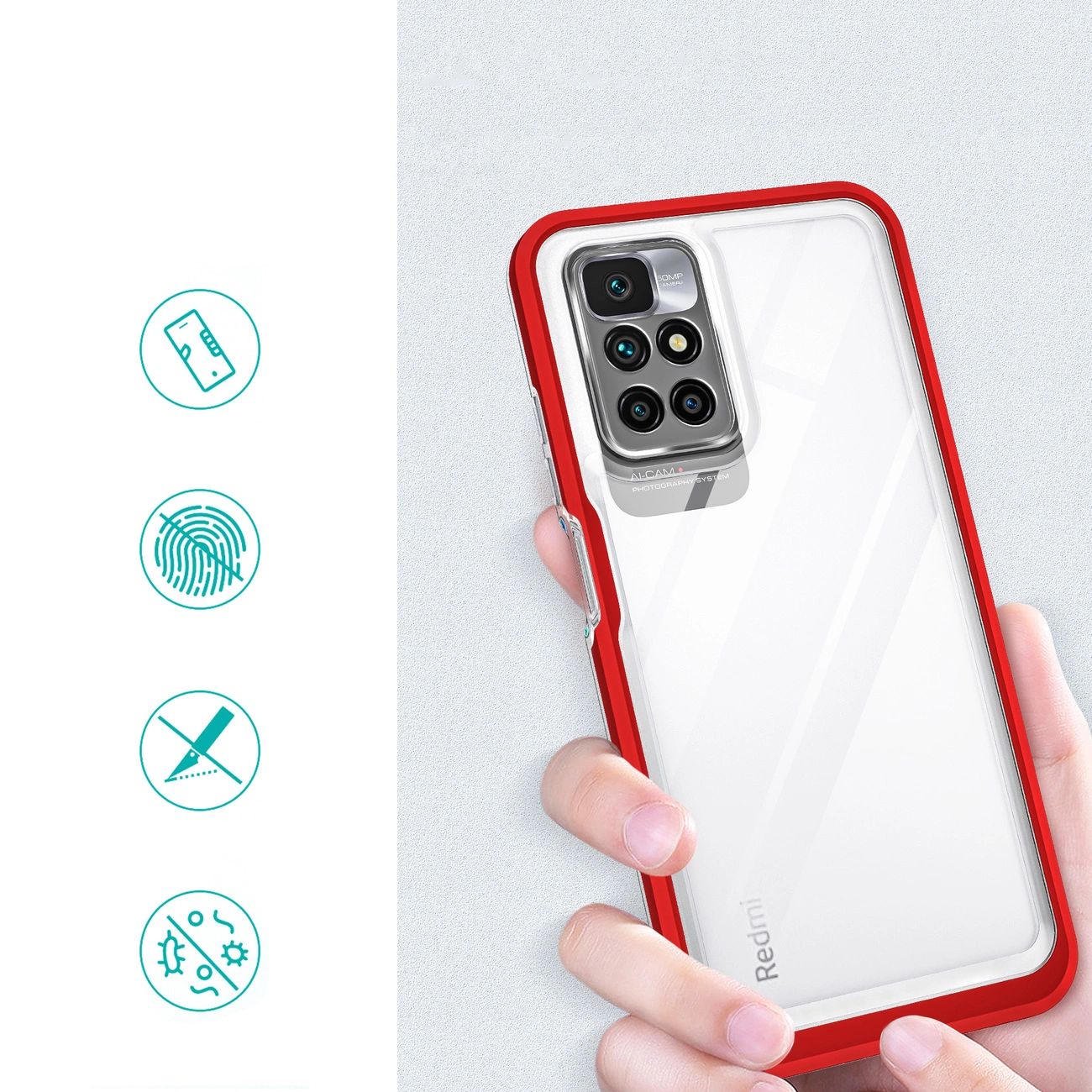 Clear 3In1 Etui Do Xiaomi Redmi 10 Żelowy Pokrowiec Z Ramką Czerwony