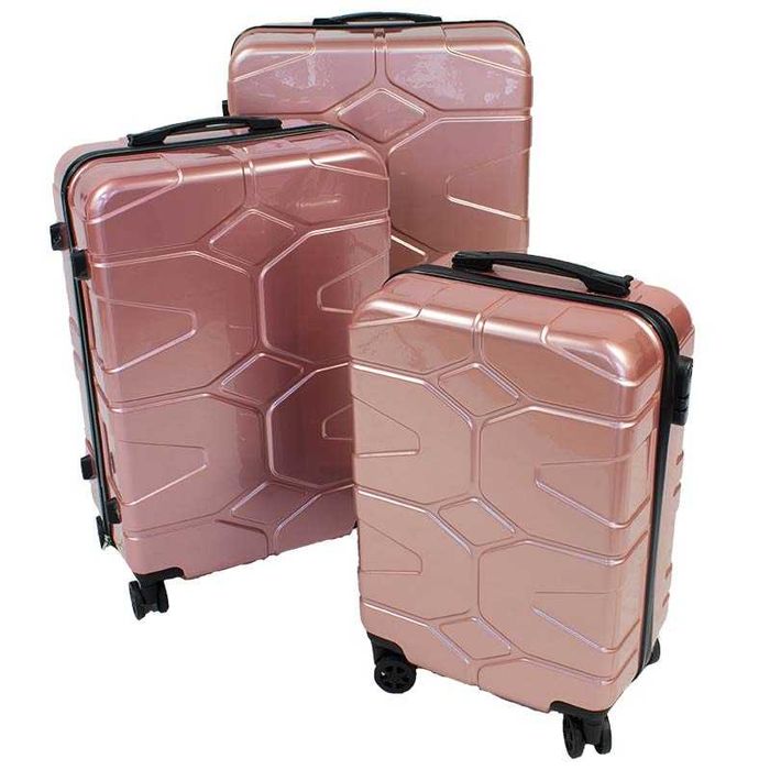 Walizki podróżne twarde na kółkach RÓŻOWE ZŁOTO ZESTAW 3szt. H23084RG