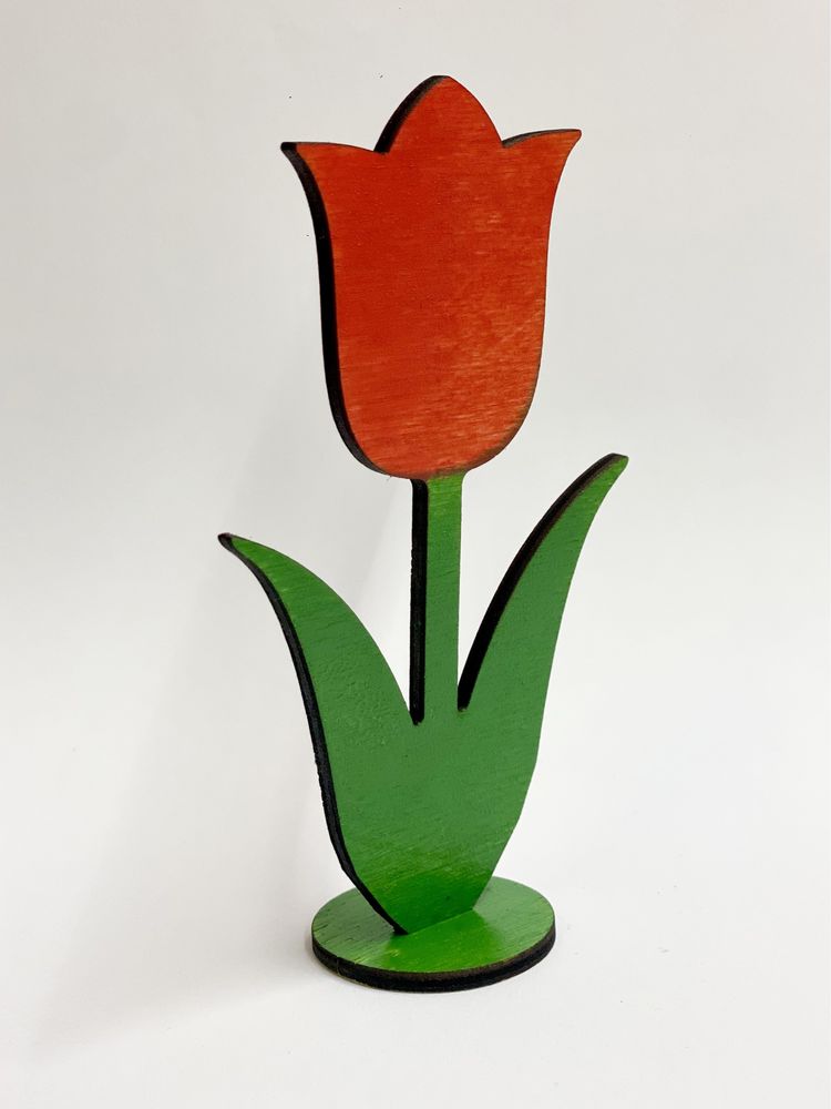 Pomalowany Drewniany DUŻY TULIPAN 12x7 cm drewno figurka super jakość