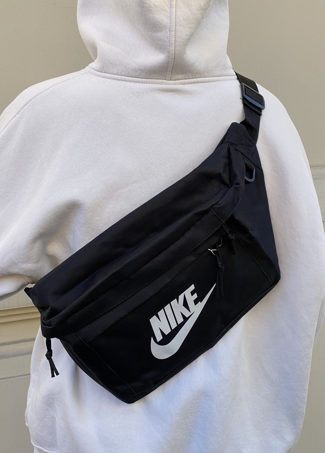 Бананка велика Nike Tech Hip Pack поясна сумка найк чорна біле лого