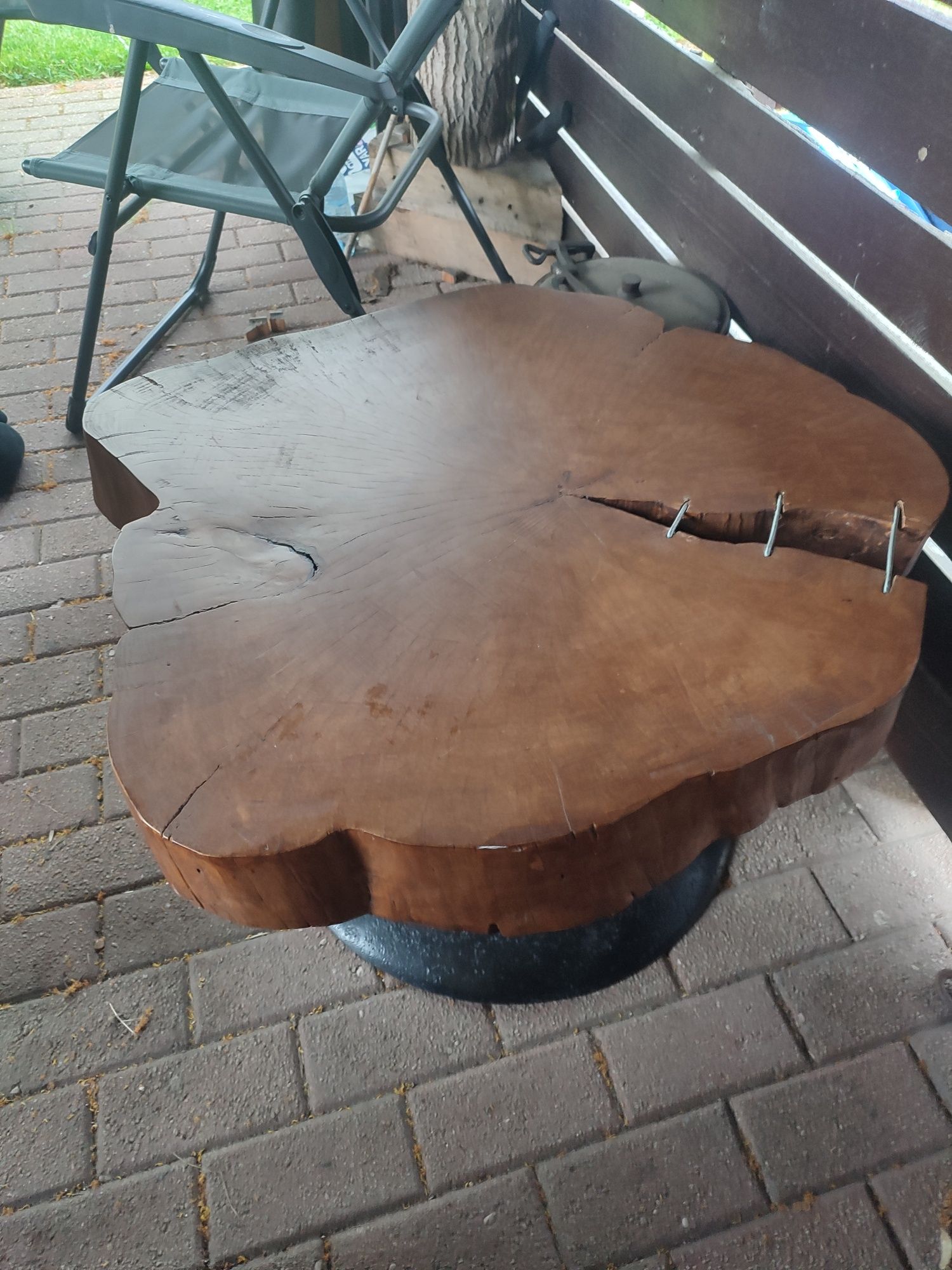 Stół stolik kawowy loft loftowy blat dębowy dąb krążek plaster drewna
