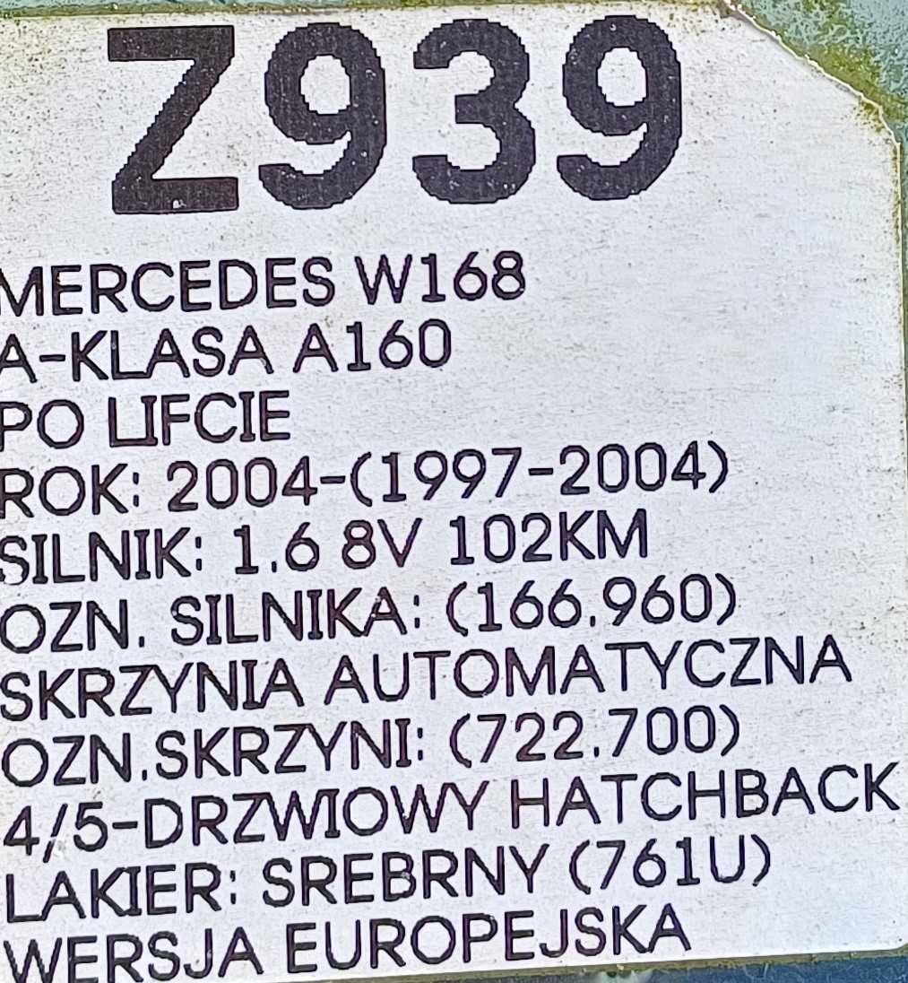 Maska Przednia Mercedes W168 761U