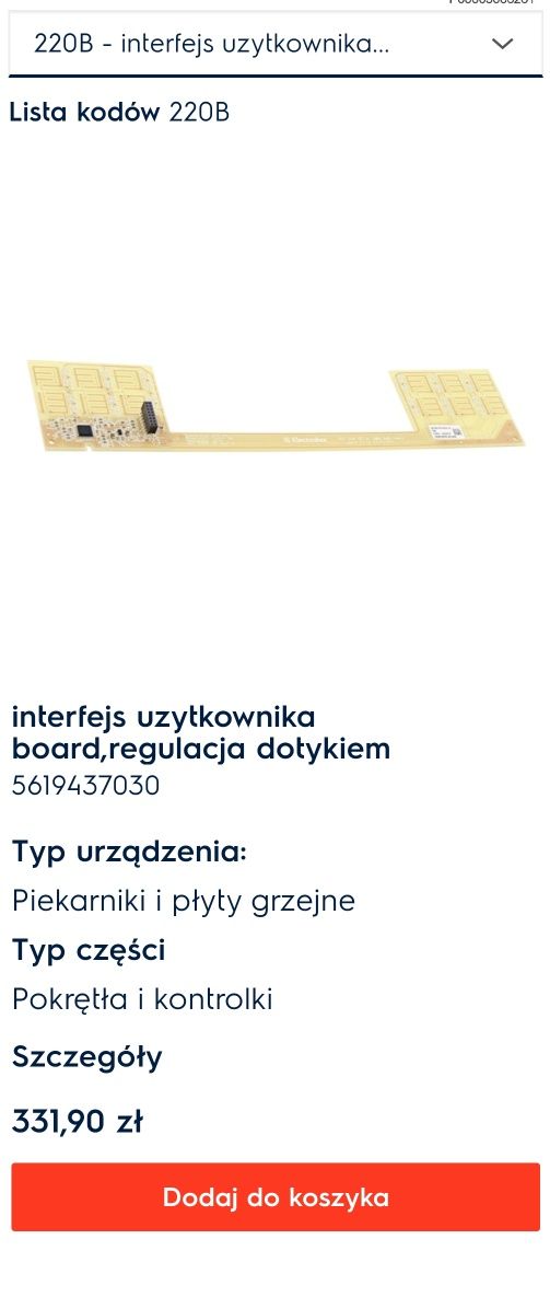 Panel dotykowy piekarnika electrolux.