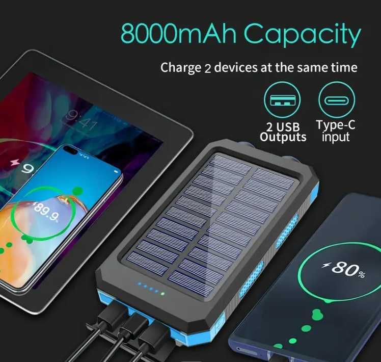 Powerbank solarny 8000 mAh z latarką LED