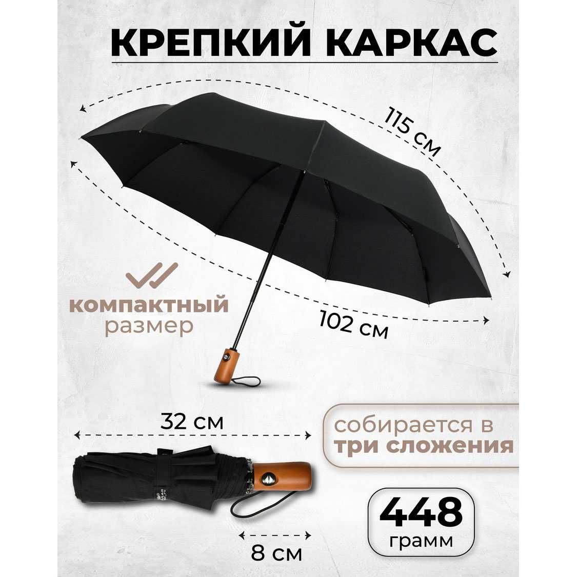 Зонтик премиум качества - Автоматический, мужской, укреплённый.