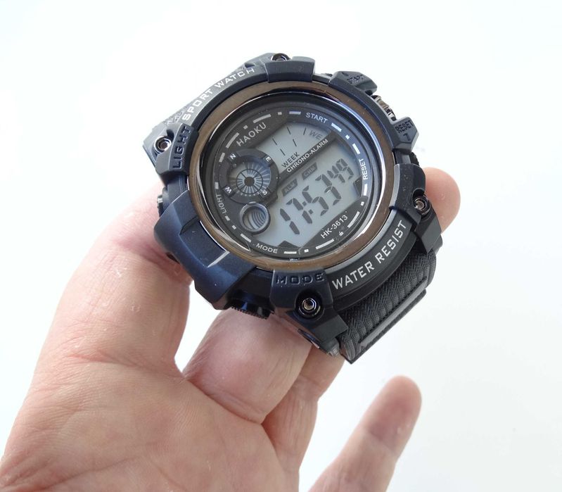 Wojskowy czarny zegarek męski elektroniczny sportowy datownik stoper