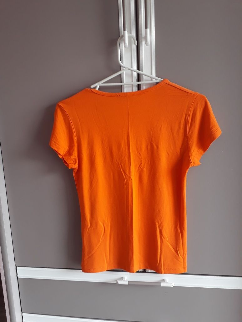 Pomarańczowy damski t-shirt koszulka z krótkim rękawem rozmiar S