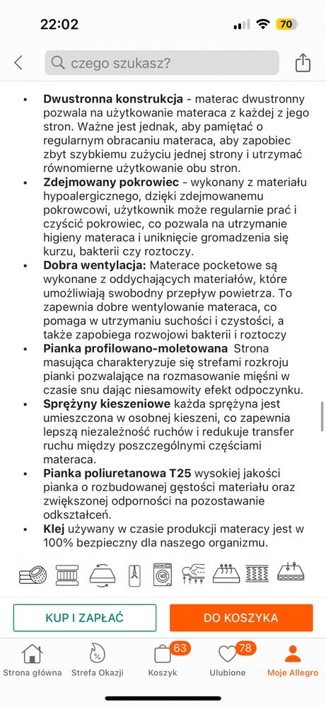 Łóżko tapicerowane + materac