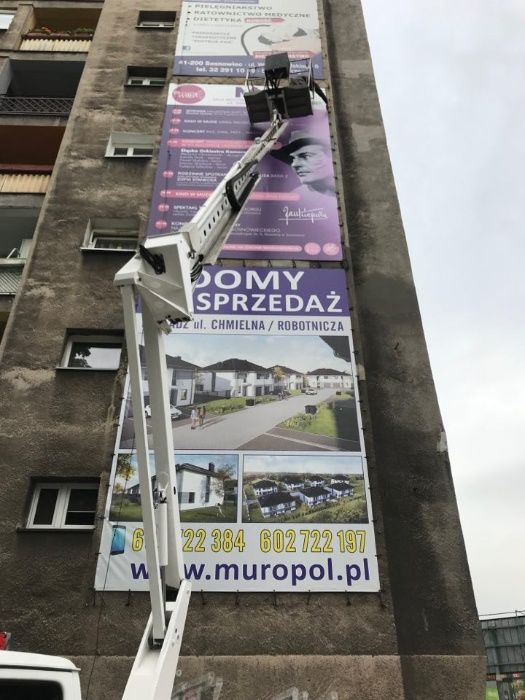Podnośnik koszowy, wynajem zwyżek. Mycie i malowanie elewacji. Do 35m!