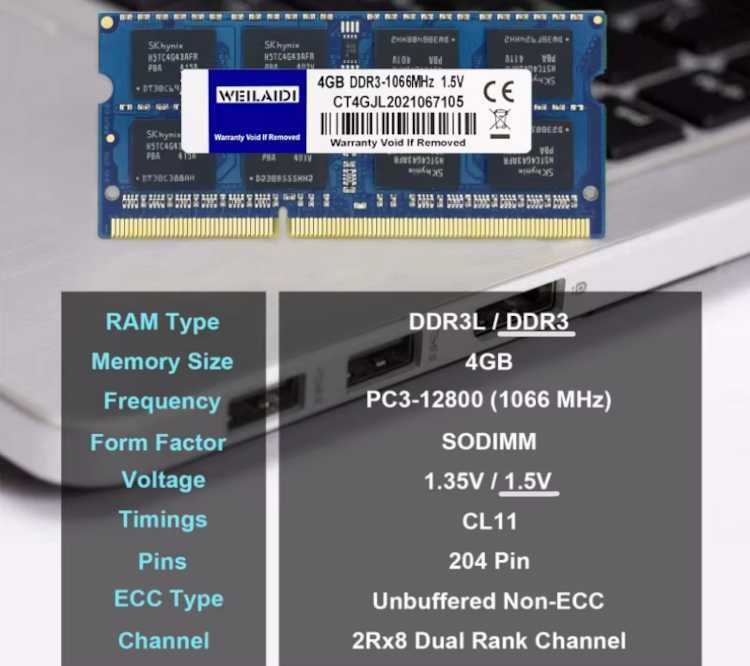 PAMIĘĆ LAPTOPA 2x4GB DDR3 1066 MHZ CL7 204 PIN 1,5V Nowa z Gwarancją !