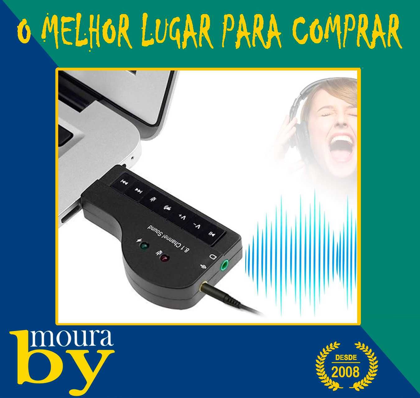 Adaptador de áudio placa de som externa USB 8.1 canais para 3,5 mm