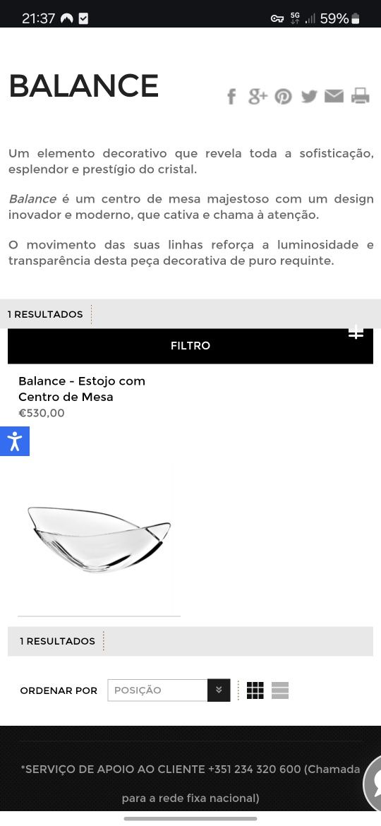 Centro de mesa BALANCE Atlantis PORTO com carimbo