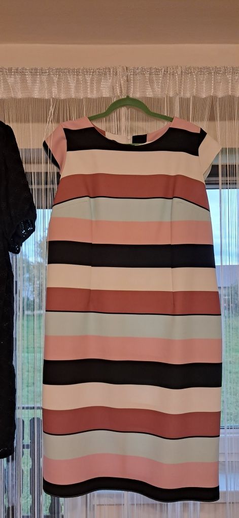 2 sukienki w tym nowa , pastelowa paski czarna, elegancka wizytowa
